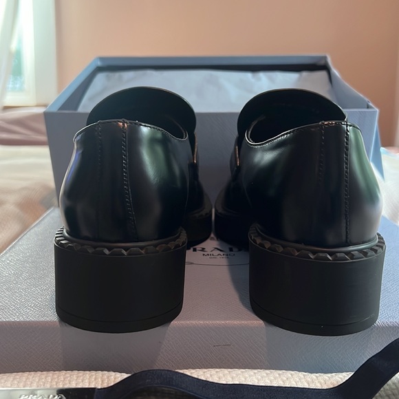 Prada chocolate brushed leather loafers (black). - Picture 5 of 12